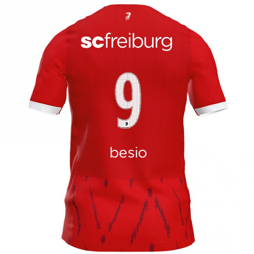 Kids Football Alessio Besio #9 Red Home Jersey 2024/25 T-Shirt Nz