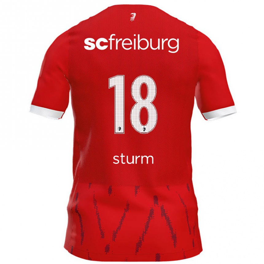 Kids Football Yann Sturm #18 Red Home Jersey 2024/25 T-Shirt Nz