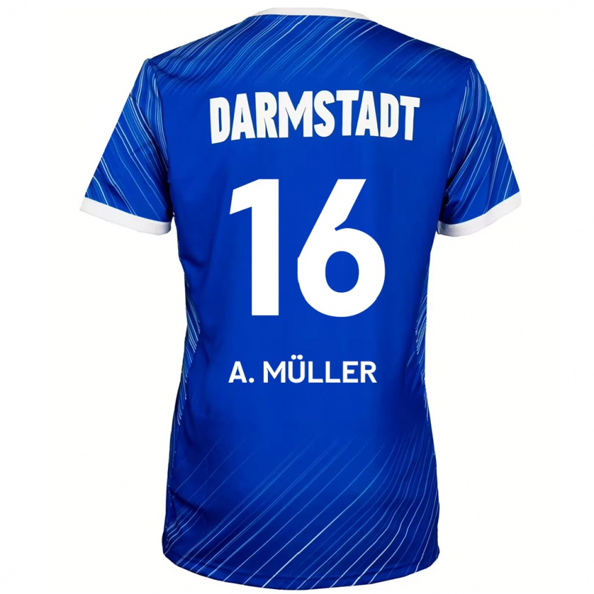 Kids Football Andreas Müller #16 Blue White Home Jersey 2024/25 T-Shirt Nz