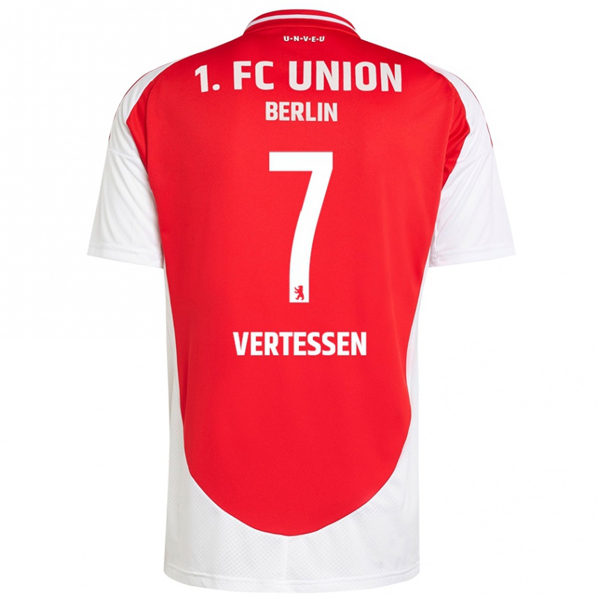 Kids Football Yorbe Vertessen #7 Red White Home Jersey 2024/25 T-Shirt Nz