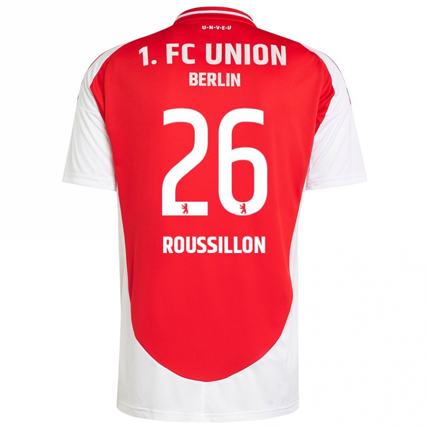 Kids Football Jérôme Roussillon #26 Red White Home Jersey 2024/25 T-Shirt Nz