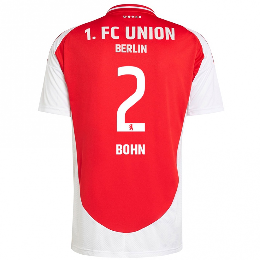 Kids Football Oskar Bohn #2 Red White Home Jersey 2024/25 T-Shirt Nz