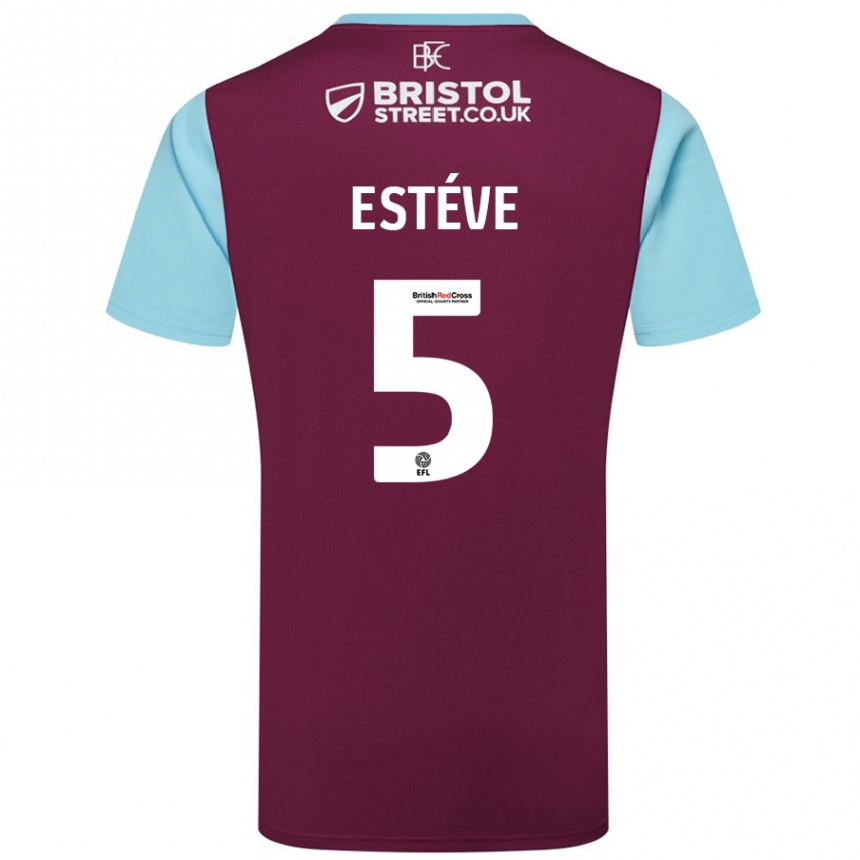 Kids Football Maxime Estève #5 Burgundy Sky Blue Home Jersey 2024/25 T-Shirt Nz