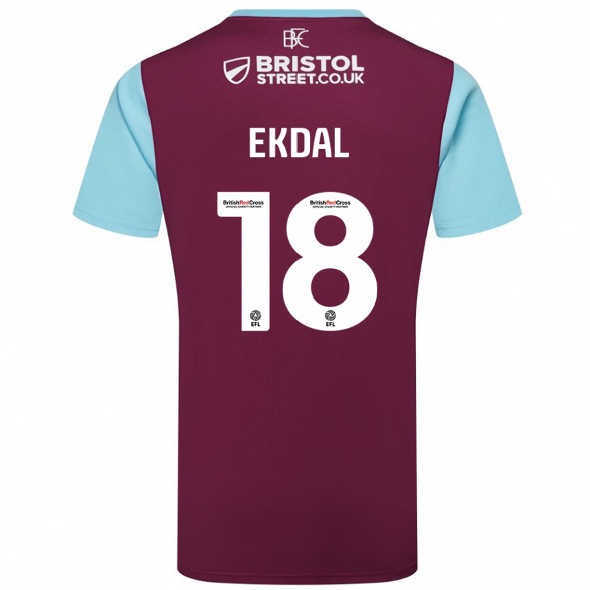 Kids Football Hjalmar Ekdal #18 Burgundy Sky Blue Home Jersey 2024/25 T-Shirt Nz