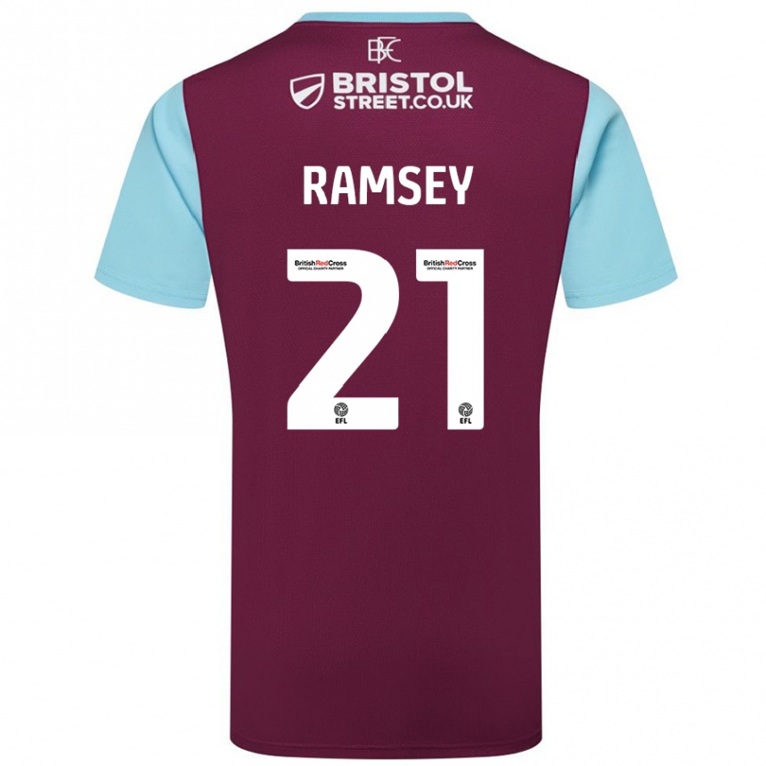 Kids Football Aaron Ramsey #21 Burgundy Sky Blue Home Jersey 2024/25 T-Shirt Nz