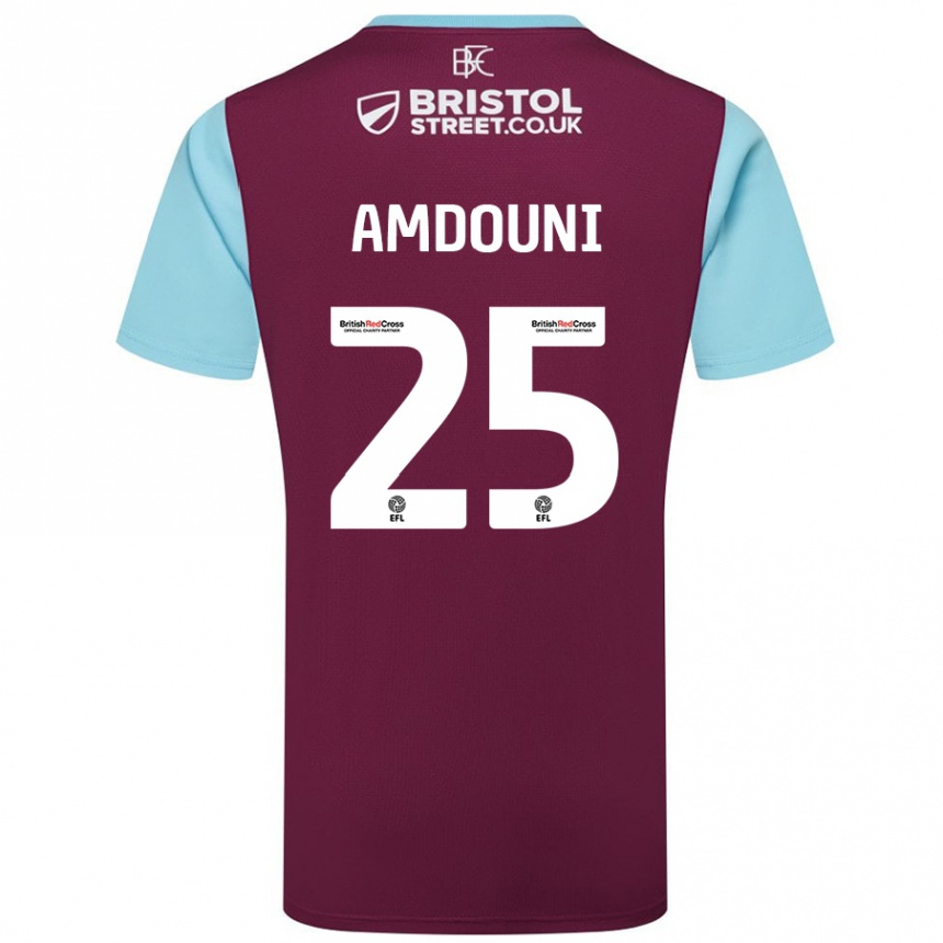 Kids Football Zeki Amdouni #25 Burgundy Sky Blue Home Jersey 2024/25 T-Shirt Nz