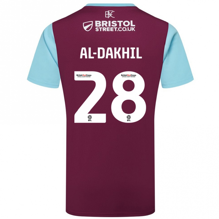 Kids Football Ameen Al-Dakhil #28 Burgundy Sky Blue Home Jersey 2024/25 T-Shirt Nz