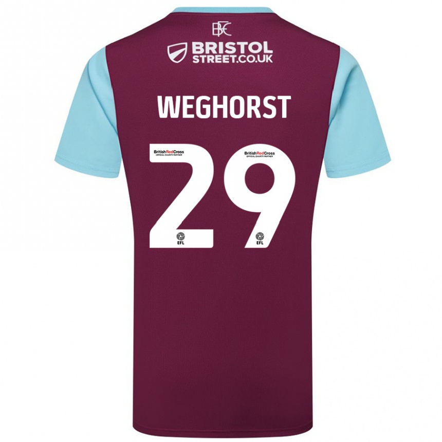 Kids Football Wout Weghorst #29 Burgundy Sky Blue Home Jersey 2024/25 T-Shirt Nz