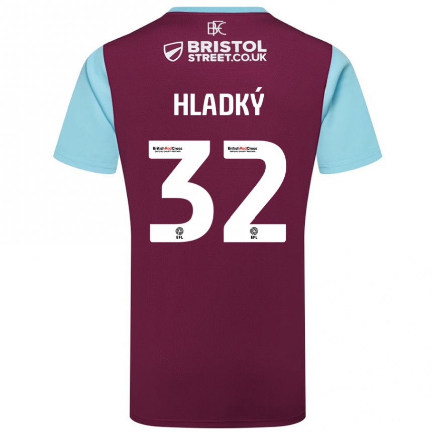 Kids Football Vaclav Hladky #32 Burgundy Sky Blue Home Jersey 2024/25 T-Shirt Nz