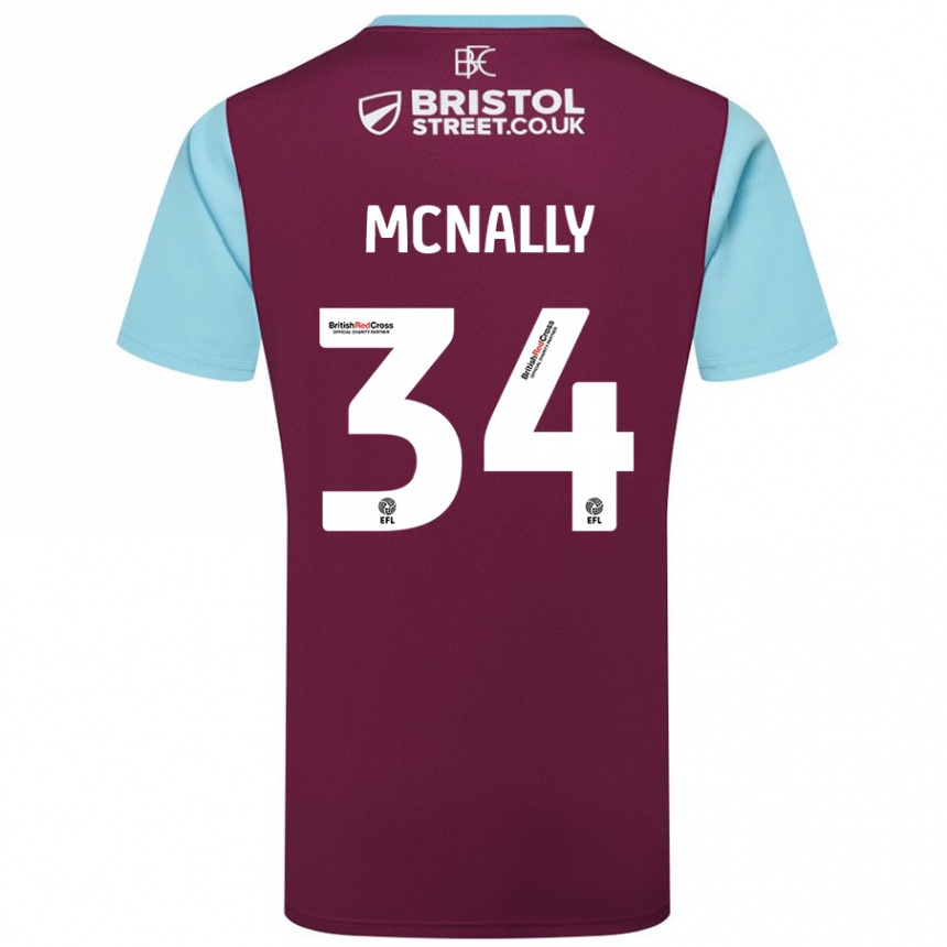 Kids Football Luke Mcnally #34 Burgundy Sky Blue Home Jersey 2024/25 T-Shirt Nz