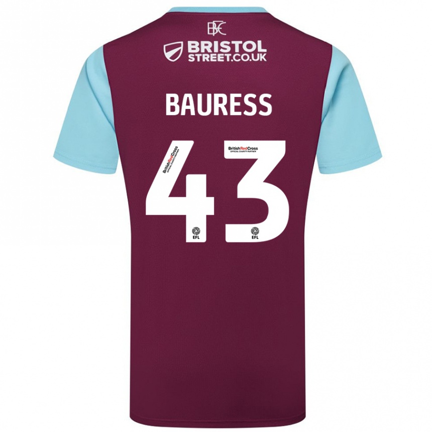 Kids Football Joe Bauress #43 Burgundy Sky Blue Home Jersey 2024/25 T-Shirt Nz