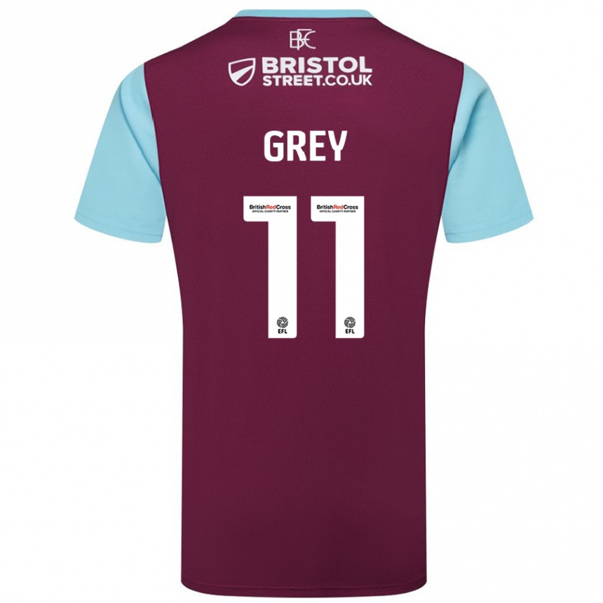 Kids Football Anna Grey #11 Burgundy Sky Blue Home Jersey 2024/25 T-Shirt Nz