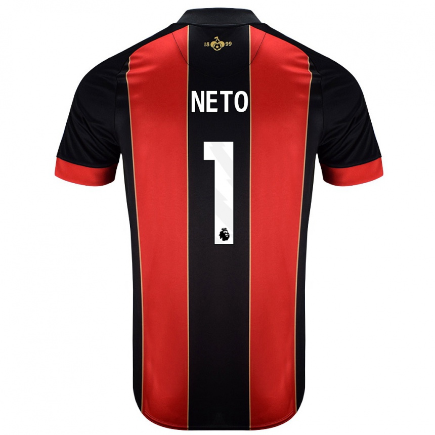 Kids Football Neto #1 Red Black Home Jersey 2024/25 T-Shirt Nz