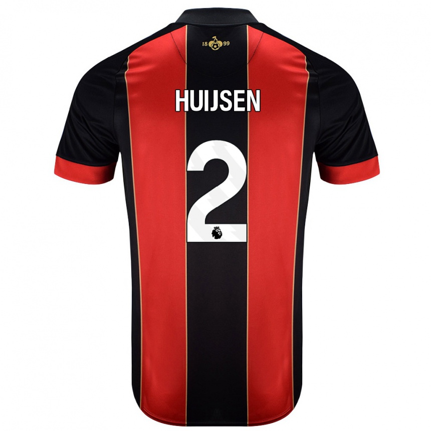 Kids Football Dean Huijsen #2 Red Black Home Jersey 2024/25 T-Shirt Nz