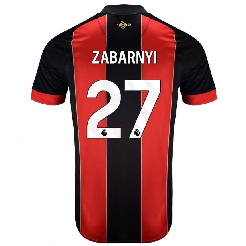 Kids Football Ilya Zabarnyi #27 Red Black Home Jersey 2024/25 T-Shirt Nz