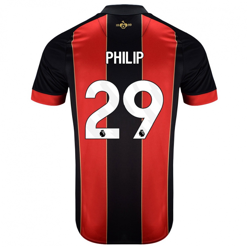 Kids Football Philip Billing #29 Red Black Home Jersey 2024/25 T-Shirt Nz