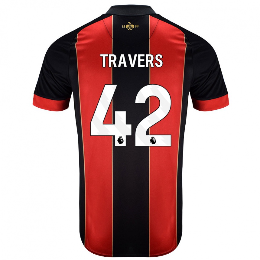 Kids Football Mark Travers #42 Red Black Home Jersey 2024/25 T-Shirt Nz