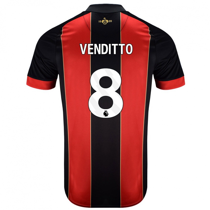 Kids Football Olivia Venditto #8 Red Black Home Jersey 2024/25 T-Shirt Nz