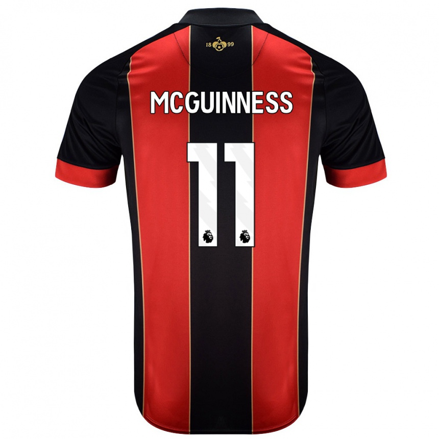 Kids Football Gemma Mcguinness #11 Red Black Home Jersey 2024/25 T-Shirt Nz