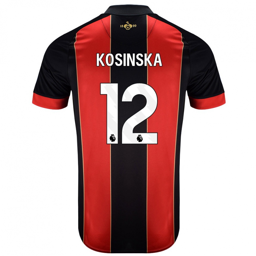 Kids Football Daniela Kosinska #12 Red Black Home Jersey 2024/25 T-Shirt Nz