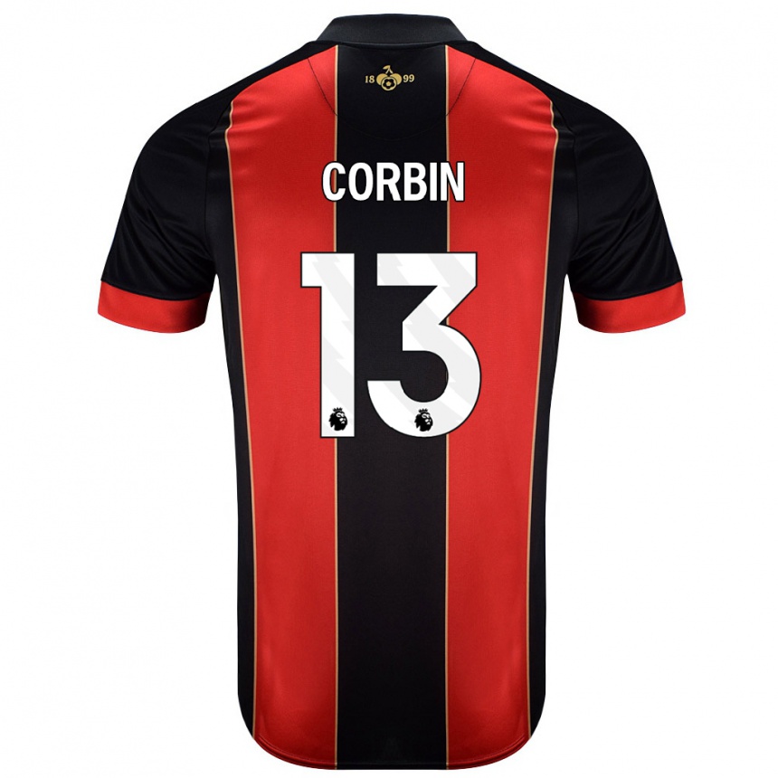 Kids Football Helen Corbin #13 Red Black Home Jersey 2024/25 T-Shirt Nz