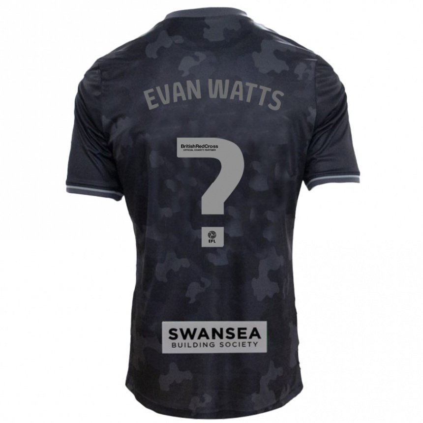 Kids Football Evan Watts #0 Black Away Jersey 2024/25 T-Shirt Nz