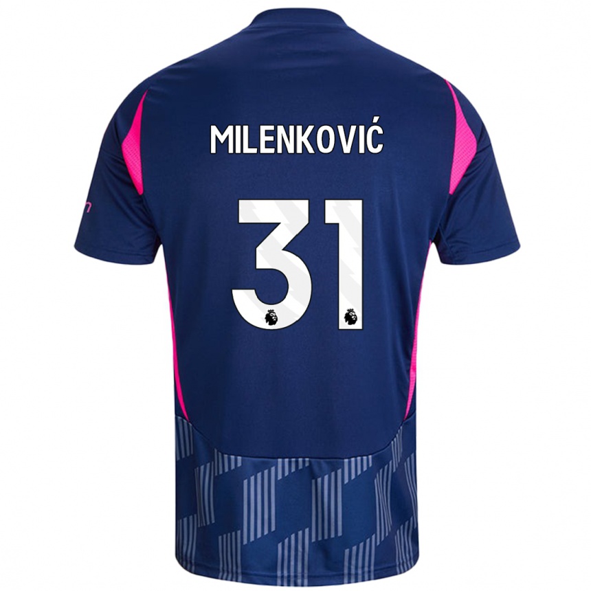 Kids Football Nikola Milenković #31 Royal Blue Pink Away Jersey 2024/25 T-Shirt Nz