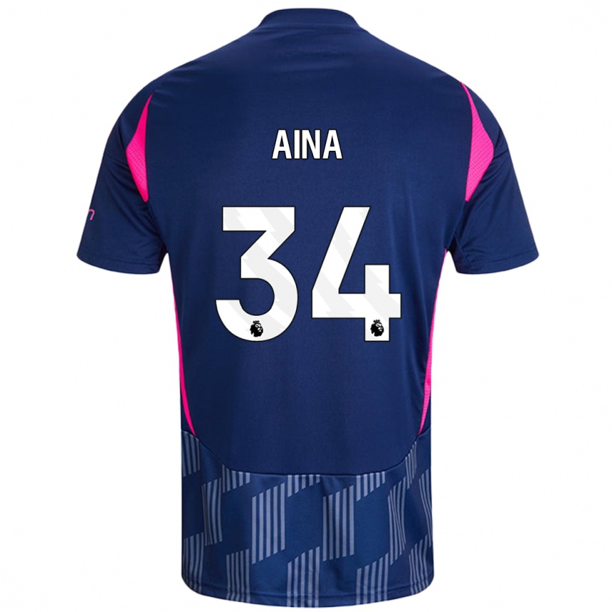 Kids Football Ola Aina #34 Royal Blue Pink Away Jersey 2024/25 T-Shirt Nz