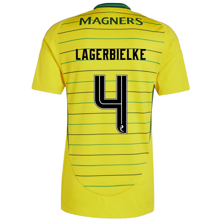 Kids Football Gustaf Lagerbielke #4 Yellow Away Jersey 2024/25 T-Shirt Nz