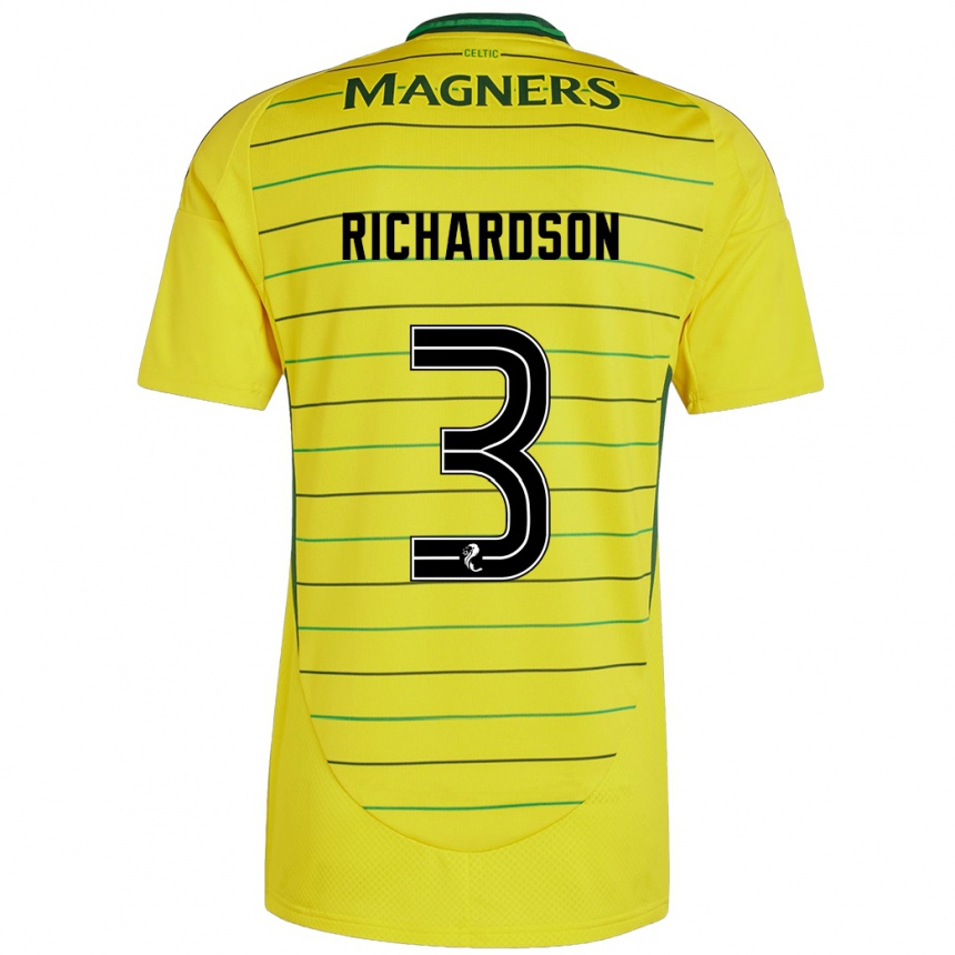 Kids Football Amy Richardson #3 Yellow Away Jersey 2024/25 T-Shirt Nz