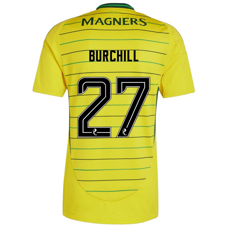 Kids Football Tiree Burchill #27 Yellow Away Jersey 2024/25 T-Shirt Nz