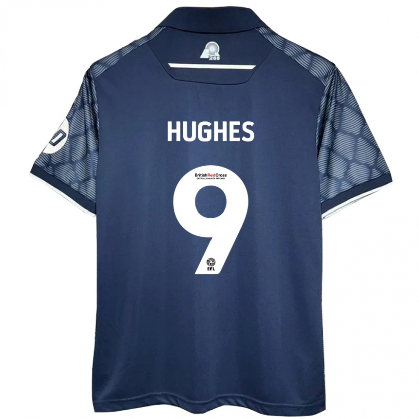 Kids Football Rosie Hughes #9 Black Away Jersey 2024/25 T-Shirt Nz