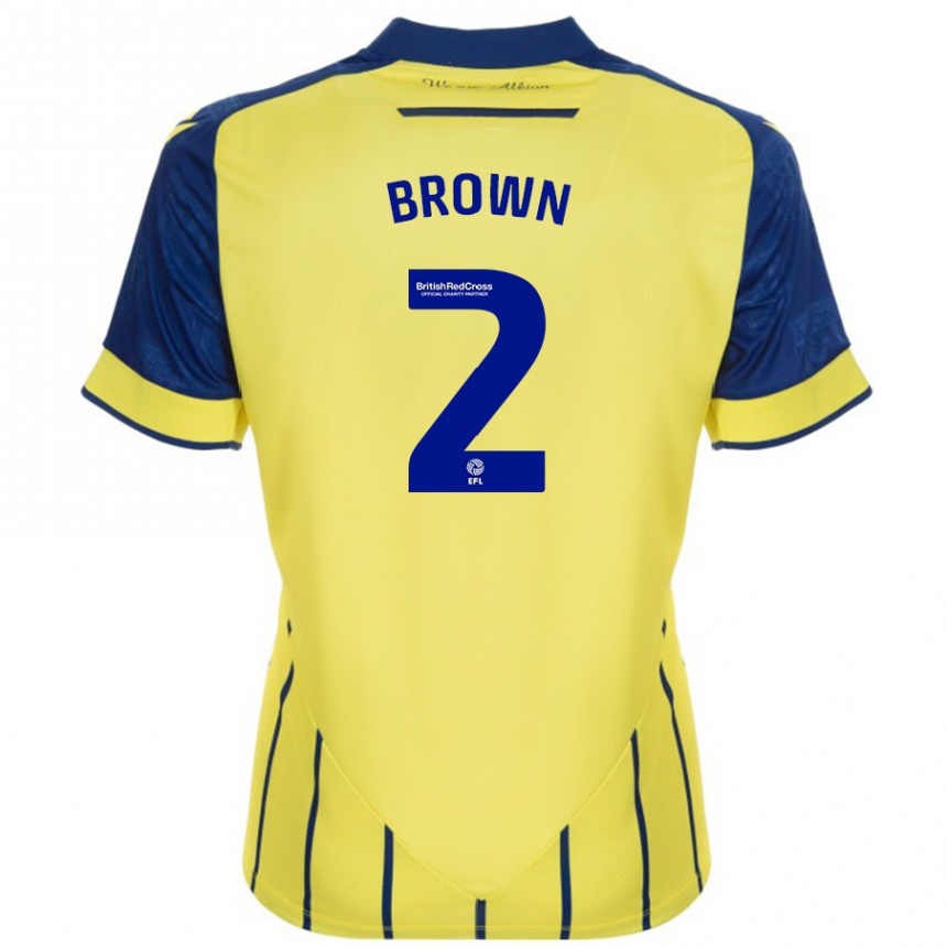 Kids Football Ashlee Brown #2 Yellow Blue Away Jersey 2024/25 T-Shirt Nz