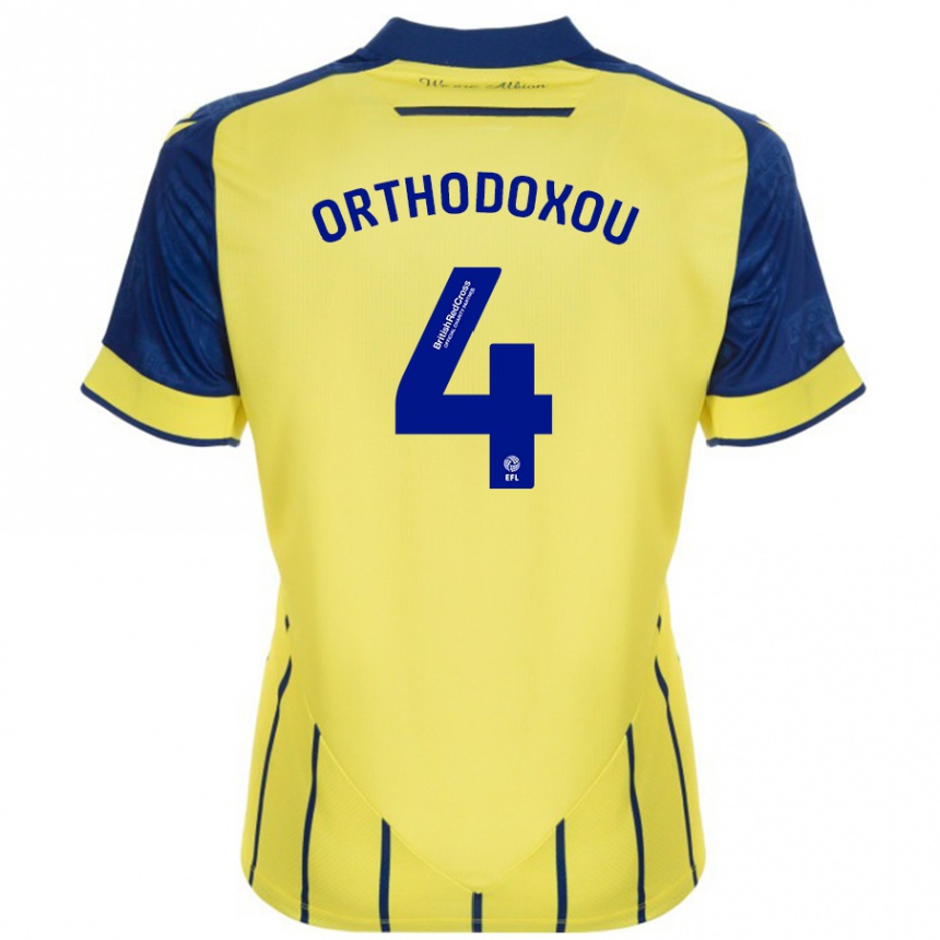 Kids Football Francesca Orthodoxou #4 Yellow Blue Away Jersey 2024/25 T-Shirt Nz