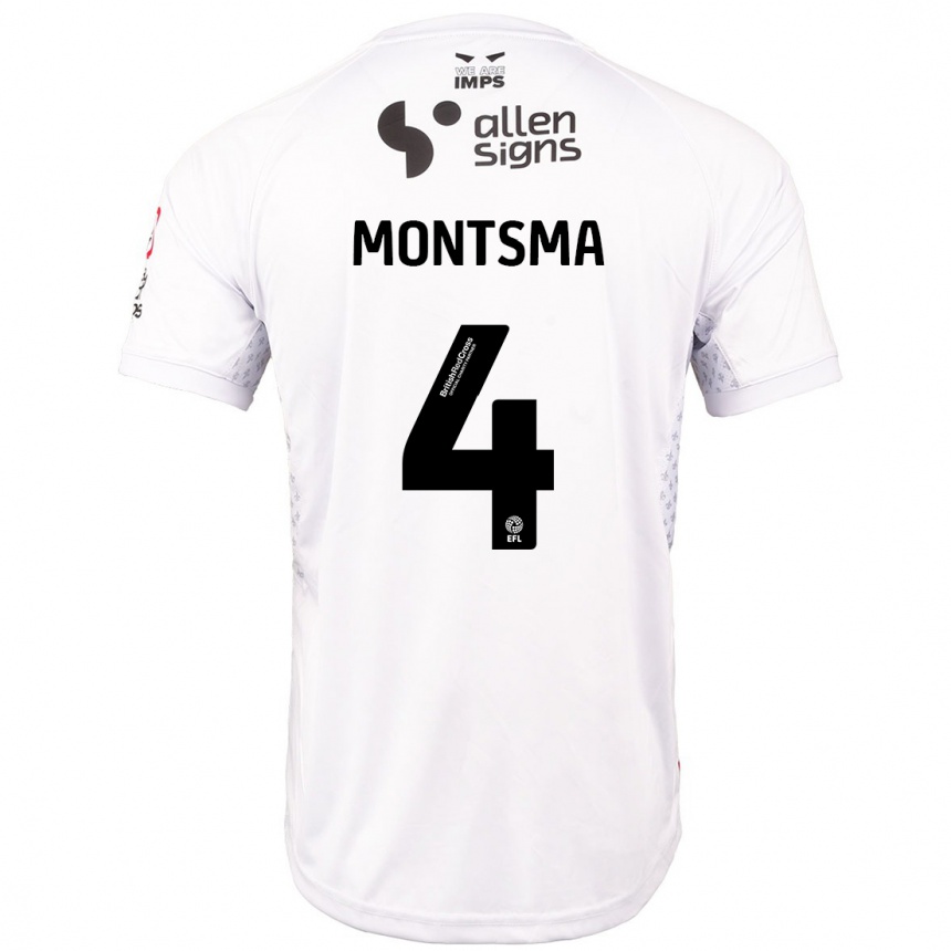 Kids Football Lewis Montsma #4 Red White Away Jersey 2024/25 T-Shirt Nz