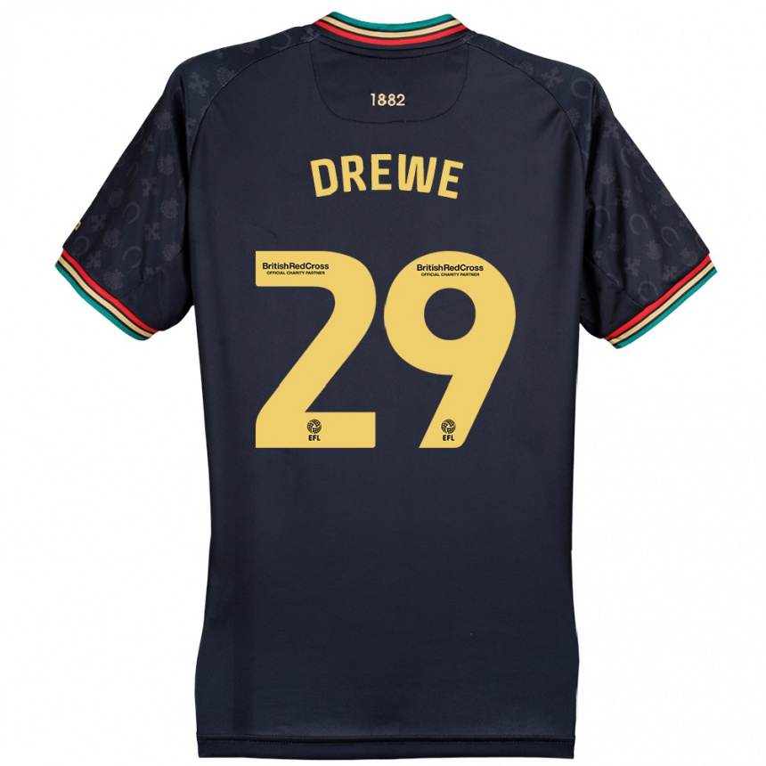 Kids Football Aaron Drewe #29 Dark Navy Blue Away Jersey 2024/25 T-Shirt Nz