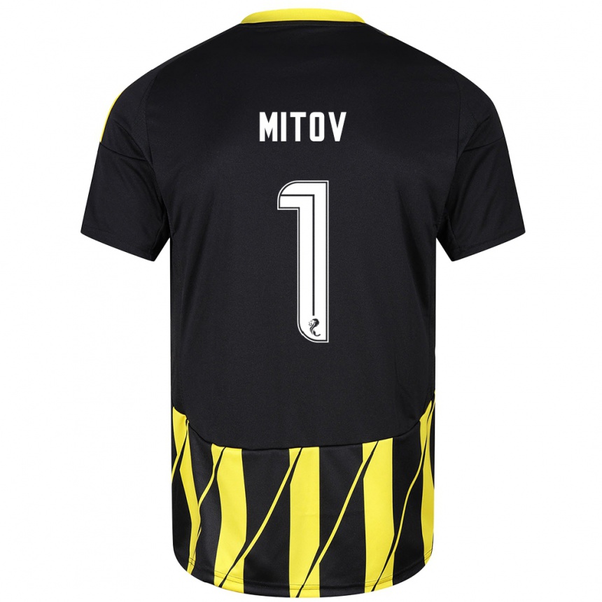 Kids Football Dimitar Mitov #1 Black Yellow Away Jersey 2024/25 T-Shirt Nz