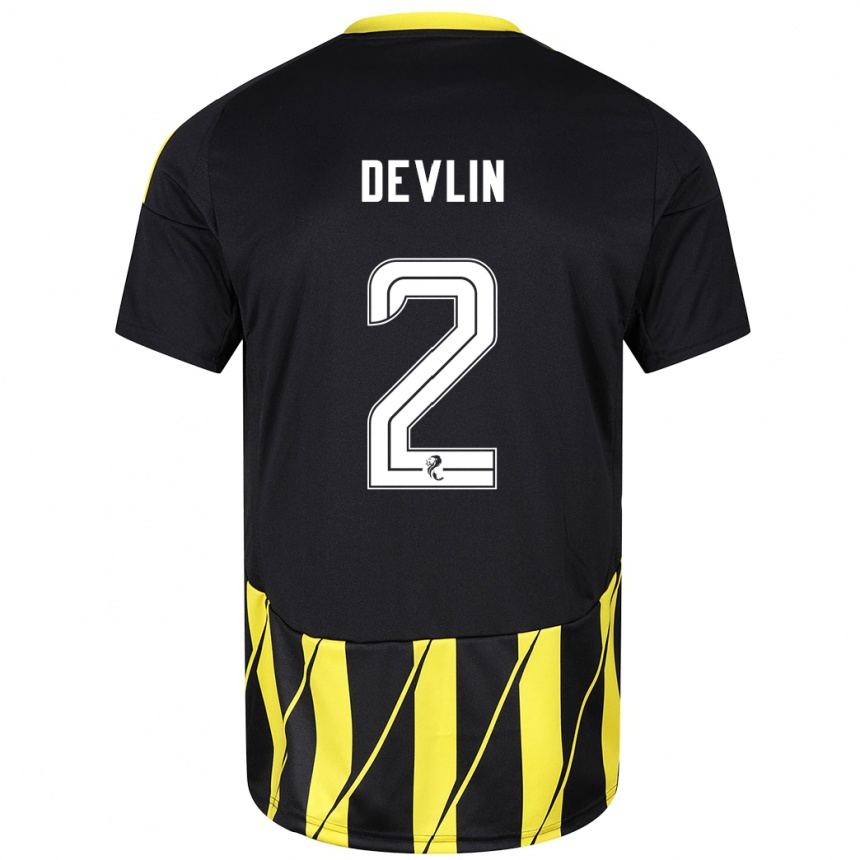 Kids Football Nicky Devlin #2 Black Yellow Away Jersey 2024/25 T-Shirt Nz