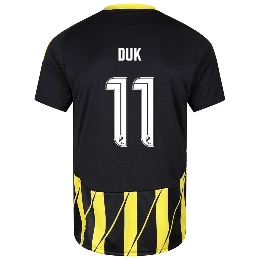 Kids Football Duk #11 Black Yellow Away Jersey 2024/25 T-Shirt Nz