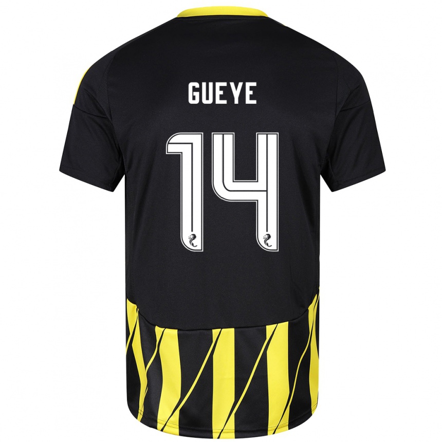 Kids Football Pape Habib Gueye #14 Black Yellow Away Jersey 2024/25 T-Shirt Nz