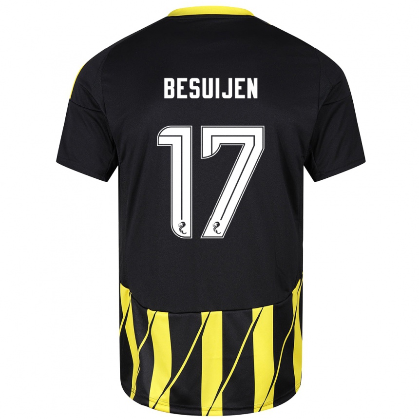 Kids Football Vicente Besuijen #17 Black Yellow Away Jersey 2024/25 T-Shirt Nz