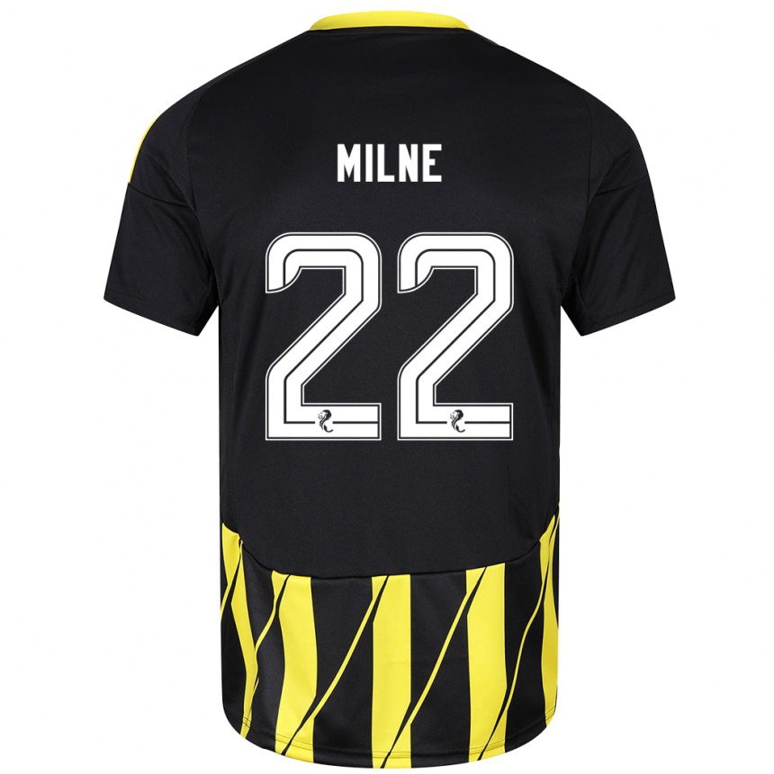 Kids Football Jack Milne #22 Black Yellow Away Jersey 2024/25 T-Shirt Nz