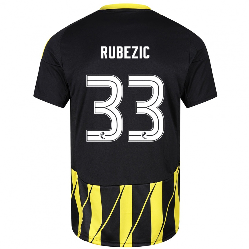 Kids Football Slobodan Rubezic #33 Black Yellow Away Jersey 2024/25 T-Shirt Nz