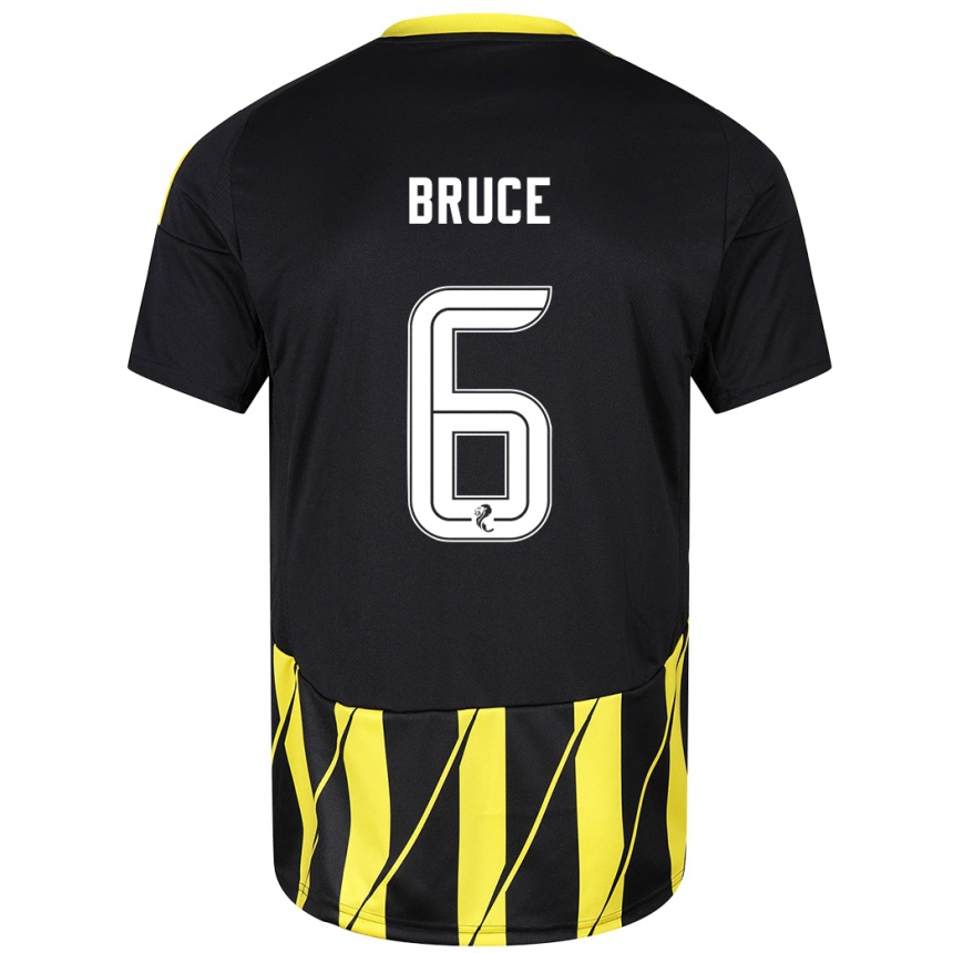 Kids Football Natasha Bruce #6 Black Yellow Away Jersey 2024/25 T-Shirt Nz