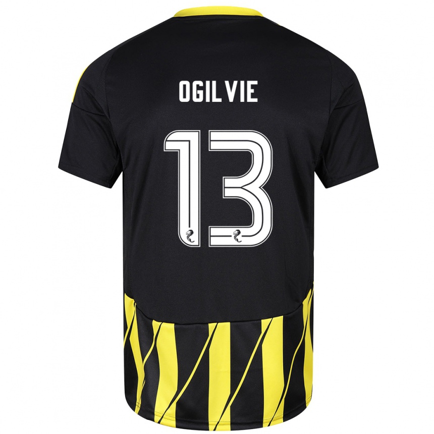 Kids Football Francesca Ogilvie #13 Black Yellow Away Jersey 2024/25 T-Shirt Nz