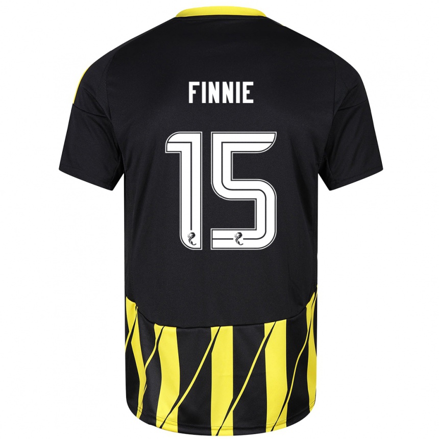 Kids Football Maddison Finnie #15 Black Yellow Away Jersey 2024/25 T-Shirt Nz