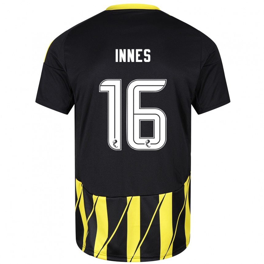 Kids Football Hannah Innes #16 Black Yellow Away Jersey 2024/25 T-Shirt Nz