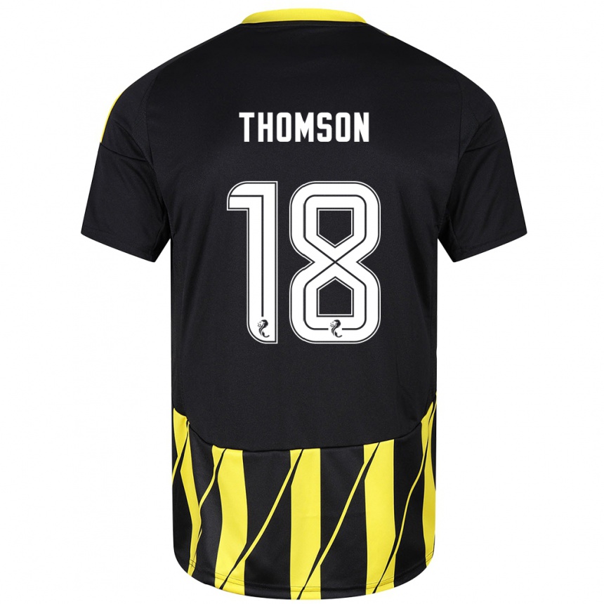 Kids Football Eva Thomson #18 Black Yellow Away Jersey 2024/25 T-Shirt Nz