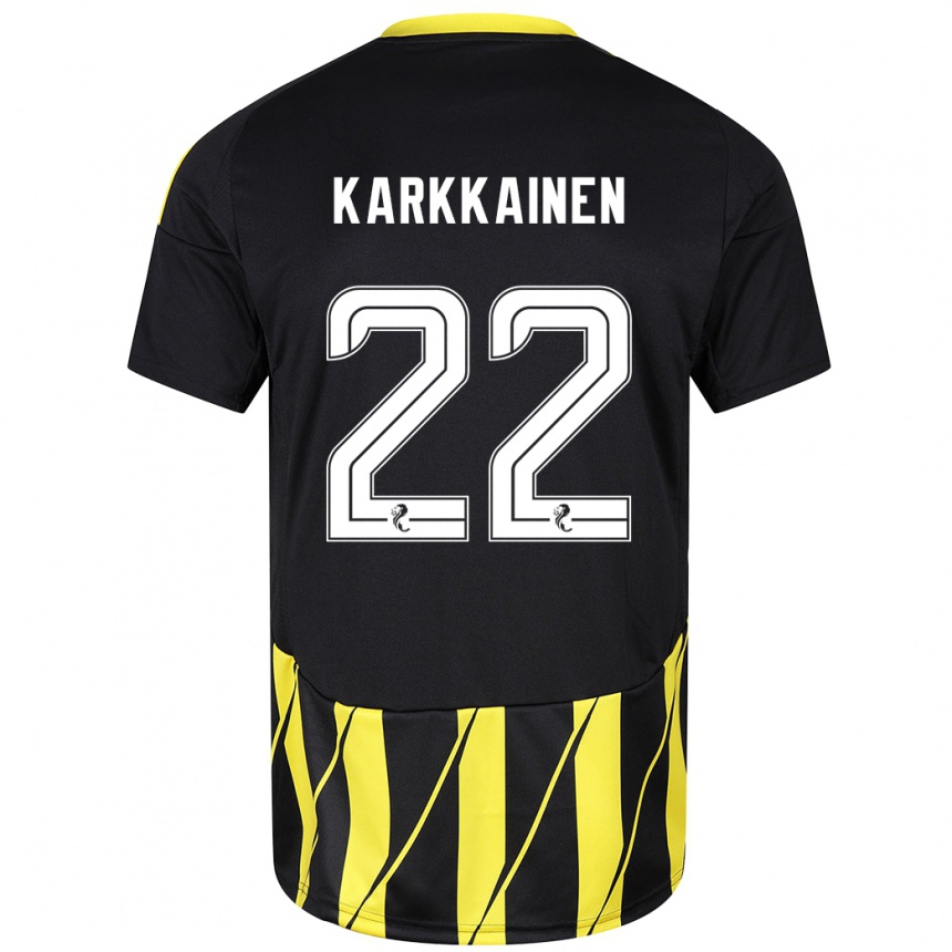 Kids Football Elena Kärkkäinen #22 Black Yellow Away Jersey 2024/25 T-Shirt Nz