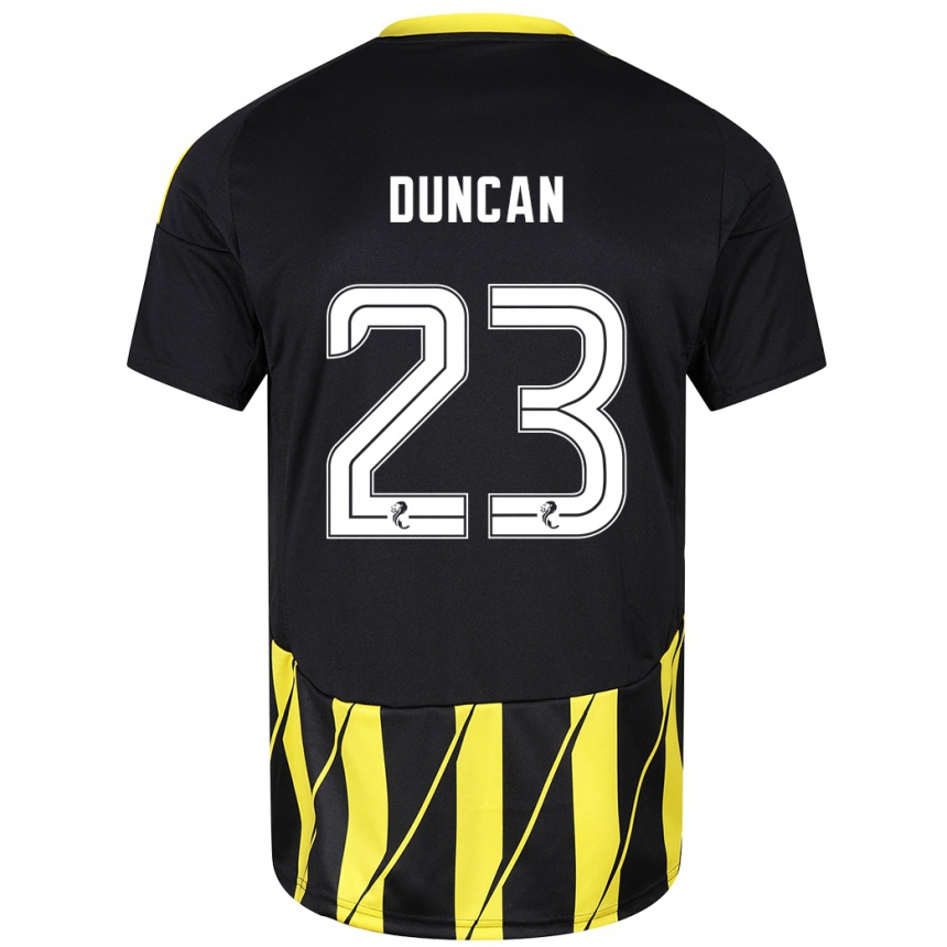 Kids Football Ryan Duncan #23 Black Yellow Away Jersey 2024/25 T-Shirt Nz